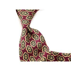 BURBERRY LONDON Raspberry & Gold Foulard Hand Sewn Silk Neck Tie - 58" x 3.5"